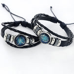 Black Leather Zodiac 12 Constellation Zodiac Sign with beads zodiac Bracelet leather bracelet SL-459