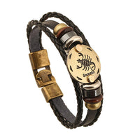 12 Constellations Bracelet 2017 New Fashion Jewelry Leather Bracelet Men Casual Personality Zodiac Signs Punk Bracelet XY160496