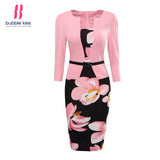 Office Dress Pencil Women Summer Bodycon Sexy Print Plus Size Floral Fake Two Piece Belt Casual Vestidos Bubblekiss Dress Robe