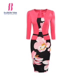 Office Dress Pencil Women Summer Bodycon Sexy Print Plus Size Floral Fake Two Piece Belt Casual Vestidos Bubblekiss Dress Robe