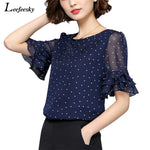 XXXXXL Women Blouses 2017 Summer Short Sleeve Chiffon Blouse Shirt Polka Dot Women Shirts Plus size Women Clothing Ladies Tops