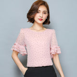 XXXXXL Women Blouses 2017 Summer Short Sleeve Chiffon Blouse Shirt Polka Dot Women Shirts Plus size Women Clothing Ladies Tops