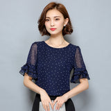 XXXXXL Women Blouses 2017 Summer Short Sleeve Chiffon Blouse Shirt Polka Dot Women Shirts Plus size Women Clothing Ladies Tops