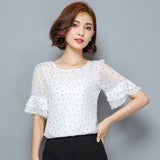 XXXXXL Women Blouses 2017 Summer Short Sleeve Chiffon Blouse Shirt Polka Dot Women Shirts Plus size Women Clothing Ladies Tops