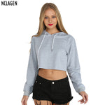 NCLAGEN Women Fashion Casual Loose Punk Hooded Hoodie Long Sleeve Stylish Crop Top Spring Autumn Thin Sweatshirt Khaki Tracksuit