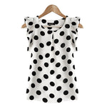 Fashion Women Printed Polka Dot Casual Chiffon Blouse Puffed Short Sleeve Shirt Summer Tops