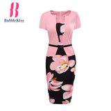 Office Dress Pencil Women Summer Bodycon Sexy Print Plus Size Floral Fake Two Piece Belt Casual Vestidos Bubblekiss Dress Robe