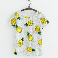 JKKUCOCO Hot Style Pineapple Print Tees Short Sleeve T-shirt Women t shirt Summer Cotton t-shirt Women Tops Causal t-shirts