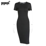 Gagaopt Summer Dresses Women 95% Cotton Knee-Length Skinny Office Dress Short Sleeve Bandage Bodycon Beach Dress Vestidos Robes