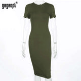 Gagaopt Summer Dresses Women 95% Cotton Knee-Length Skinny Office Dress Short Sleeve Bandage Bodycon Beach Dress Vestidos Robes