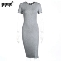 Gagaopt Summer Dresses Women 95% Cotton Knee-Length Skinny Office Dress Short Sleeve Bandage Bodycon Beach Dress Vestidos Robes