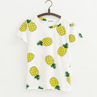 JKKUCOCO Hot Style Pineapple Print Tees Short Sleeve T-shirt Women t shirt Summer Cotton t-shirt Women Tops Causal t-shirts