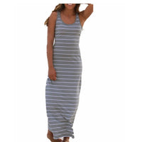 Plus Size Women Maxi Long Dress Summer Style Sexy Ladies Beach Vest Dress Striped Boho Long Sleeveless Casual Vestidos M0095