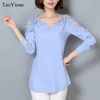 New Women Blouse Femininas 2017 Long Sleeve Blouse Shirt Women V-Neck Floral Lace Sexy Casual Linen Shirts Plus Size Lady Shirt