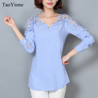 New Women Blouse Femininas 2017 Long Sleeve Blouse Shirt Women V-Neck Floral Lace Sexy Casual Linen Shirts Plus Size Lady Shirt