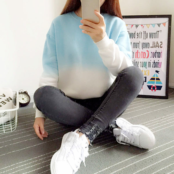 2017 New Spring Autumn Harajuku Hoodies Thick Fleece Gradient Color Loose Casual Sweatshirt Women Sweatshirts Tracksuit Moletom