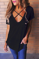 Rogi Sexy Holes Summer T-Shirt Women 2017 Cross V Neck Ripped T Shirts Bandage Loose Basic Female Tee Tops Blusas Camisas Mujer