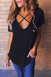 Rogi Sexy Holes Summer T-Shirt Women 2017 Cross V Neck Ripped T Shirts Bandage Loose Basic Female Tee Tops Blusas Camisas Mujer