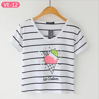 TRERONINAE striped crop top women loose blusas 2017 camiseta thin female o-neck cotton t shirt short sleeve casual tee shirts