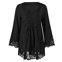 Gamiss Plus Size 5XL Female Blusa Retro Spring Autumn Lace Floral Crochet Patchwork Hollow Long Sleeve Top Feminine Blouse Shirt