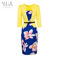 Yilia Women One Piece Patchwork Floral Print Elegant Business Party Formal Office Plus Size Bodycon Pencil Casual Work Dress