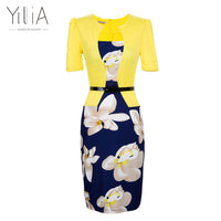 Yilia Women One Piece Patchwork Floral Print Elegant Business Party Formal Office Plus Size Bodycon Pencil Casual Work Dress