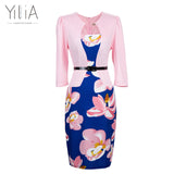 Yilia Women One Piece Patchwork Floral Print Elegant Business Party Formal Office Plus Size Bodycon Pencil Casual Work Dress