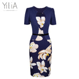 Yilia Women One Piece Patchwork Floral Print Elegant Business Party Formal Office Plus Size Bodycon Pencil Casual Work Dress