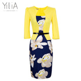 Yilia Women One Piece Patchwork Floral Print Elegant Business Party Formal Office Plus Size Bodycon Pencil Casual Work Dress