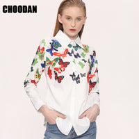 White Blouse Shirt Elegant Floral/Butterfly Print Blouse Women 2017 New Spring Autumn European Long Sleeve Blouses Female Tops