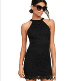 Berydress Womens Elegant Wedding Party Sexy Night Club Halter Neck Sleeveless Sheath Bodycon Lace Dress Short