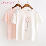 LUNDUNSHIJIA 2017 Summer T-shirts For Women Fashion Tee Top Lovely Balloon Printed Short Sleeve Female T-shirt Women Tops 7547