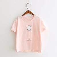 LUNDUNSHIJIA 2017 Summer T-shirts For Women Fashion Tee Top Lovely Balloon Printed Short Sleeve Female T-shirt Women Tops 7547