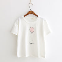 LUNDUNSHIJIA 2017 Summer T-shirts For Women Fashion Tee Top Lovely Balloon Printed Short Sleeve Female T-shirt Women Tops 7547