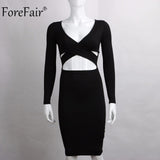 Blue Black White Long Sleeve Elastic Cotton Warm Winter Elegant Party Dresses 2015 Sexy Midi Pencil Club Bandage Bodycon Dress