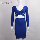 Blue Black White Long Sleeve Elastic Cotton Warm Winter Elegant Party Dresses 2015 Sexy Midi Pencil Club Bandage Bodycon Dress