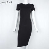 Gagalook 2016 Women Summer Dress Party Office Pencil T Shirt Bodycon Sexy Casual Green Black Midi Robe Femme Ete Vestidos D0746