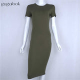 Gagalook 2016 Women Summer Dress Party Office Pencil T Shirt Bodycon Sexy Casual Green Black Midi Robe Femme Ete Vestidos D0746