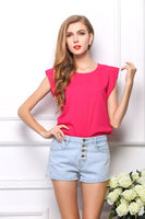 2018 Fashion Short Butterfly Sleeve Women Blouses Clothing Casual Chiffon Shirt Blusas Tops Asymmetric Fold Pattern