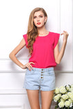 2018 Fashion Short Butterfly Sleeve Women Blouses Clothing Casual Chiffon Shirt Blusas Tops Asymmetric Fold Pattern