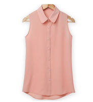 Women Sleeveless Turn-down Chiffon Blouse Summer Shirt Blusas Femeninas  Solid Vest Tops Camisa De Chifon Feminina