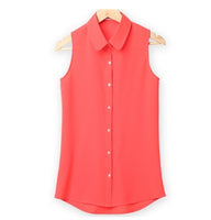 Women Sleeveless Turn-down Chiffon Blouse Summer Shirt Blusas Femeninas  Solid Vest Tops Camisa De Chifon Feminina