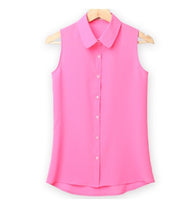 Women Sleeveless Turn-down Chiffon Blouse Summer Shirt Blusas Femeninas  Solid Vest Tops Camisa De Chifon Feminina