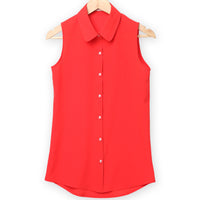 Women Sleeveless Turn-down Chiffon Blouse Summer Shirt Blusas Femeninas  Solid Vest Tops Camisa De Chifon Feminina