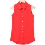 Women Sleeveless Turn-down Chiffon Blouse Summer Shirt Blusas Femeninas  Solid Vest Tops Camisa De Chifon Feminina