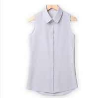 Women Sleeveless Turn-down Chiffon Blouse Summer Shirt Blusas Femeninas  Solid Vest Tops Camisa De Chifon Feminina