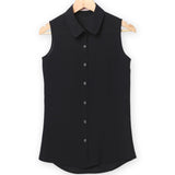 Women Sleeveless Turn-down Chiffon Blouse Summer Shirt Blusas Femeninas  Solid Vest Tops Camisa De Chifon Feminina