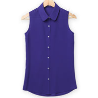 Women Sleeveless Turn-down Chiffon Blouse Summer Shirt Blusas Femeninas  Solid Vest Tops Camisa De Chifon Feminina