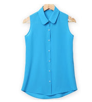 Women Sleeveless Turn-down Chiffon Blouse Summer Shirt Blusas Femeninas  Solid Vest Tops Camisa De Chifon Feminina