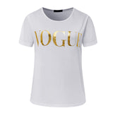 ZSIIBO Summer VOGUE Print Gold Shining Letter T-shirt Women Simple Casual Short Sleeve O-Neck Tops Femme Clothing KaTx08